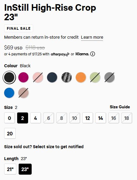 Lululemon InStill 露露柠檬瑜伽裤 23 海淘售价降至$69